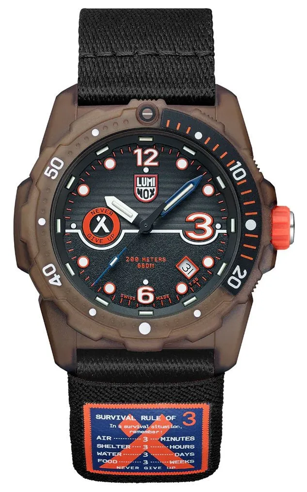 Luminox Bear Grylls Survival ECO Tide Black Dial Black Textile Strap Date Divers Quartz Mens Watch XB.3721.ECO