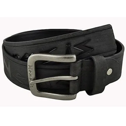 Nemesis Logo Distressed Black Leather Belt