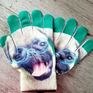 Pug in Glasses Gloves - Green