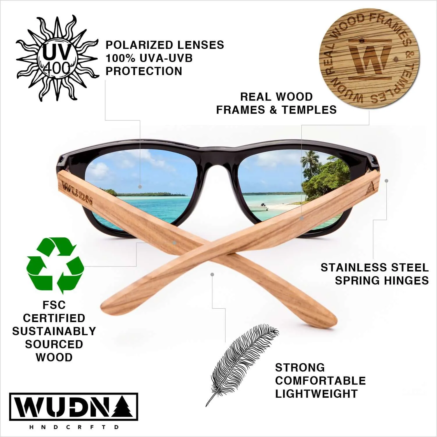 Real Zebra Wood Tortoise Frame Wanderer Sunglasses by WUDN