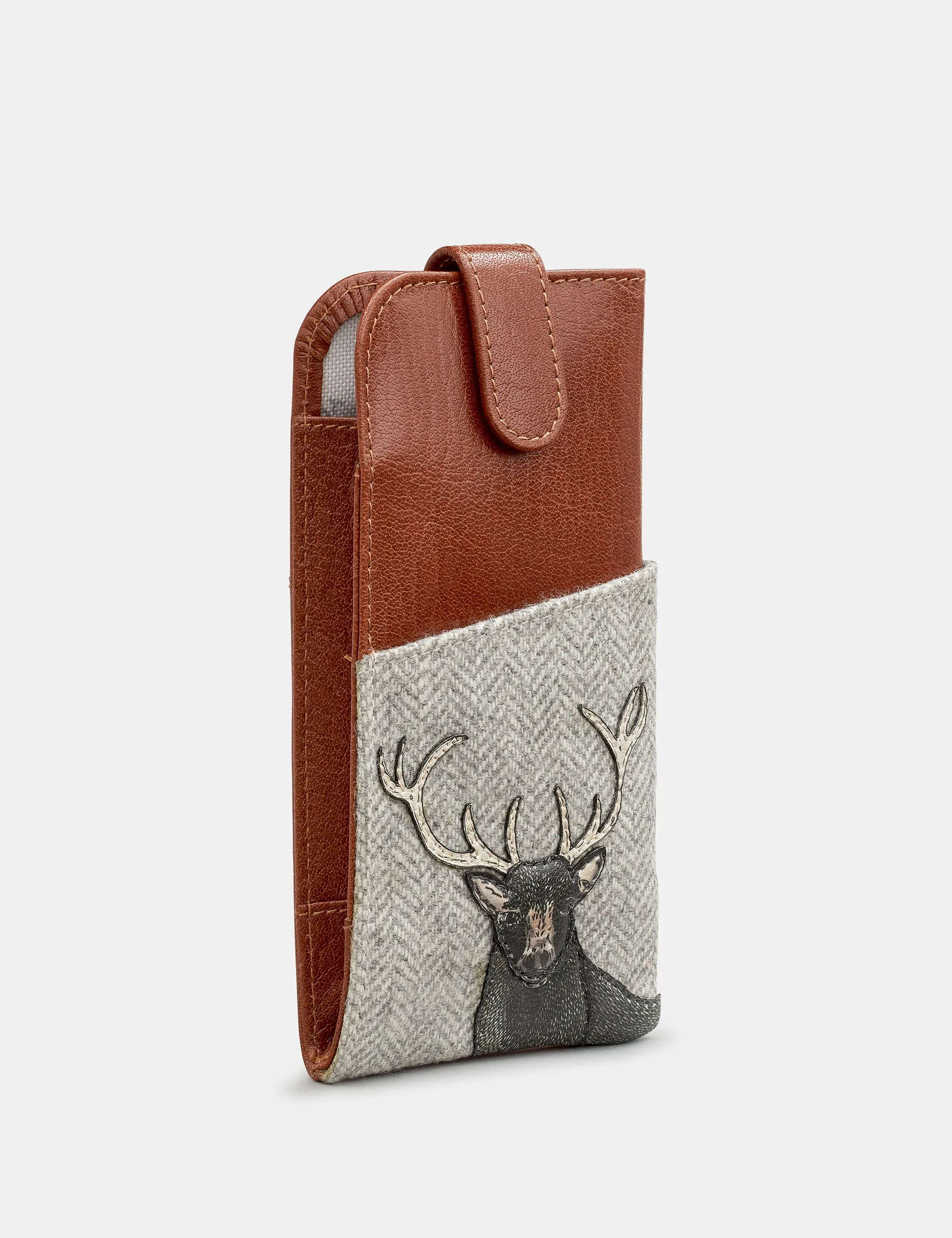 Stag Tweed & Brown Leather Glasses Case