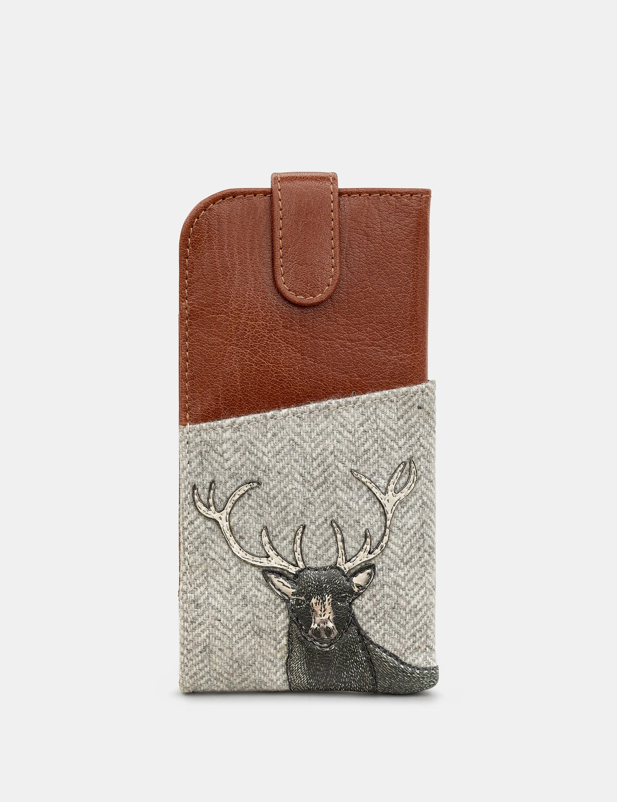 Stag Tweed & Brown Leather Glasses Case