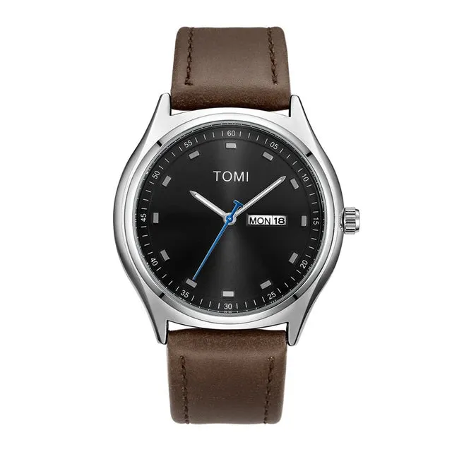 TOMI T-030 Men's Watch Date Day Quartz Leather Straps