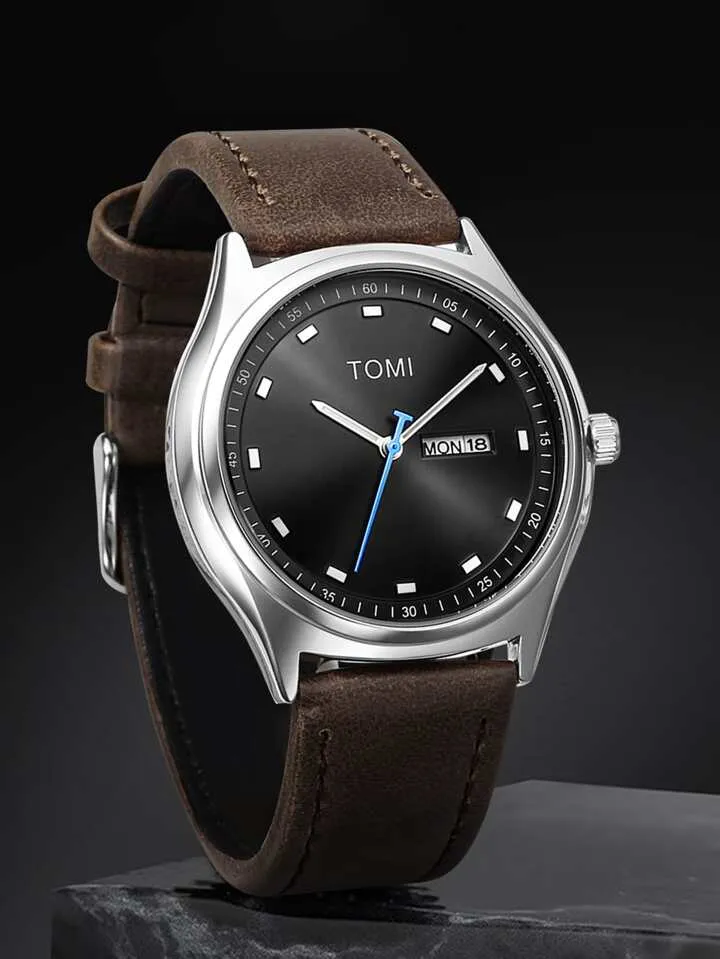 TOMI T-030 Men's Watch Date Day Quartz Leather Straps