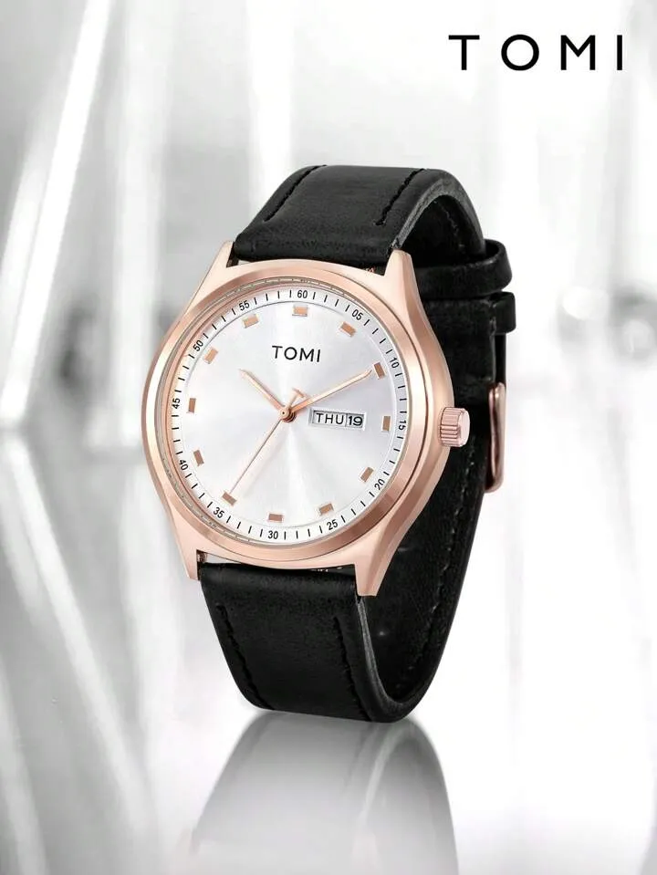 TOMI T-030 Men's Watch Date Day Quartz Leather Straps