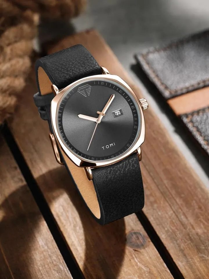 TOMI T-044 Men's Watch Quartz Date Leather Strap