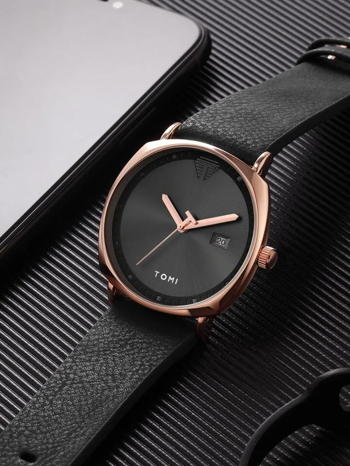 TOMI T-044 Men's Watch Quartz Date Leather Strap