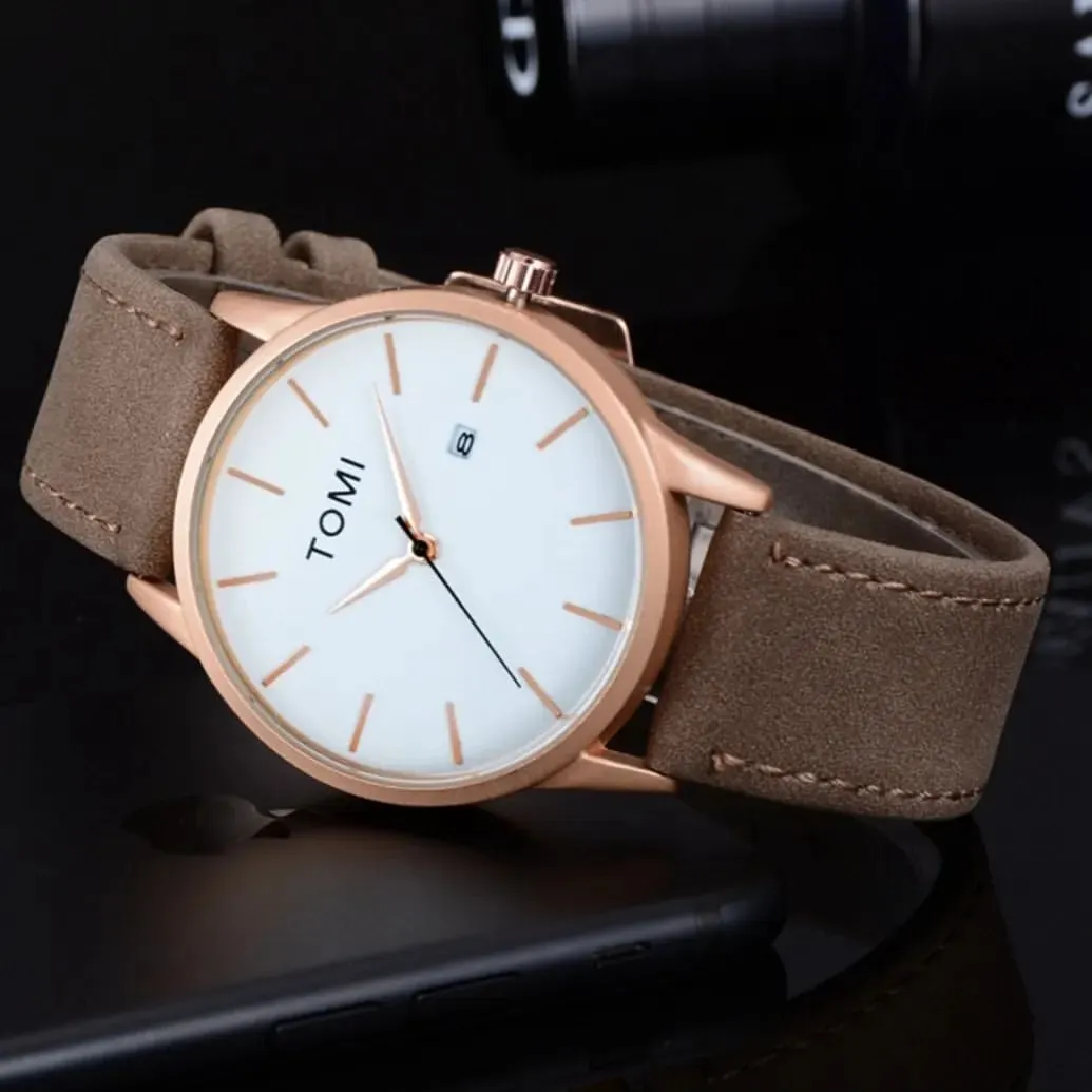 TOMI T-071 Watch For Men Date Quartz Round Shape