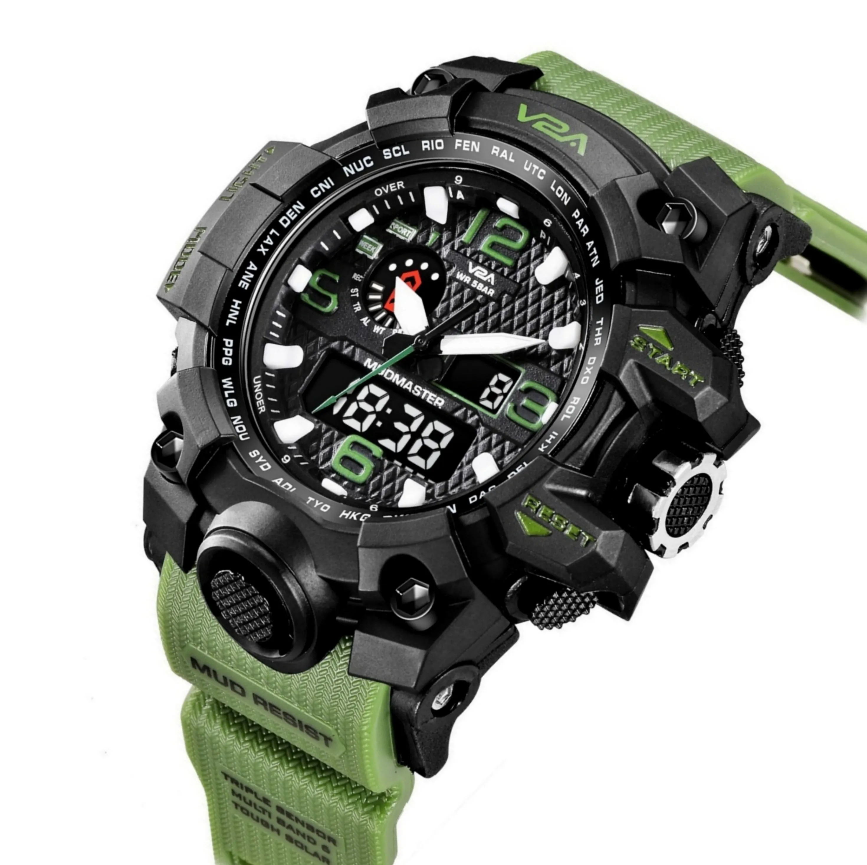 V2A Army Black Chronograph Shockproof Waterproof Analog-Digital Date Display Sports Watch for Men