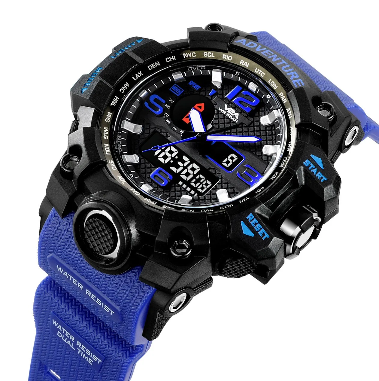 V2A Army Black Chronograph Shockproof Waterproof Analog-Digital Date Display Sports Watch for Men