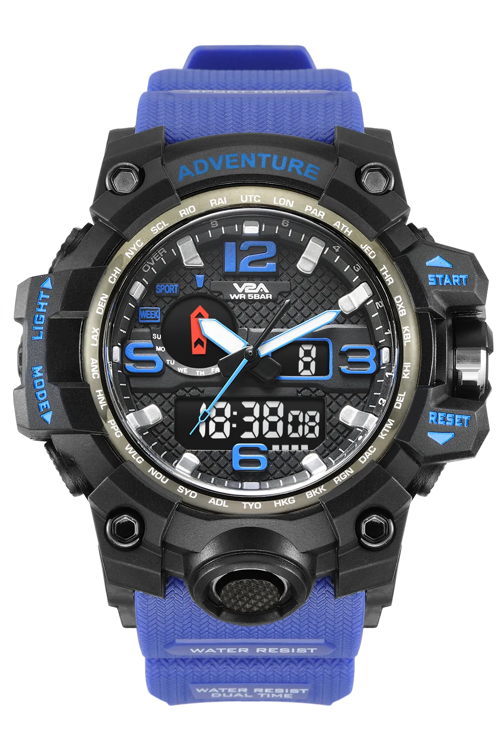 V2A Army Black Chronograph Shockproof Waterproof Analog-Digital Date Display Sports Watch for Men