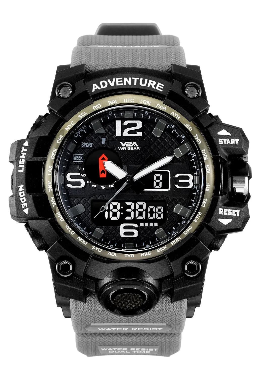 V2A Army Black Chronograph Shockproof Waterproof Analog-Digital Date Display Sports Watch for Men