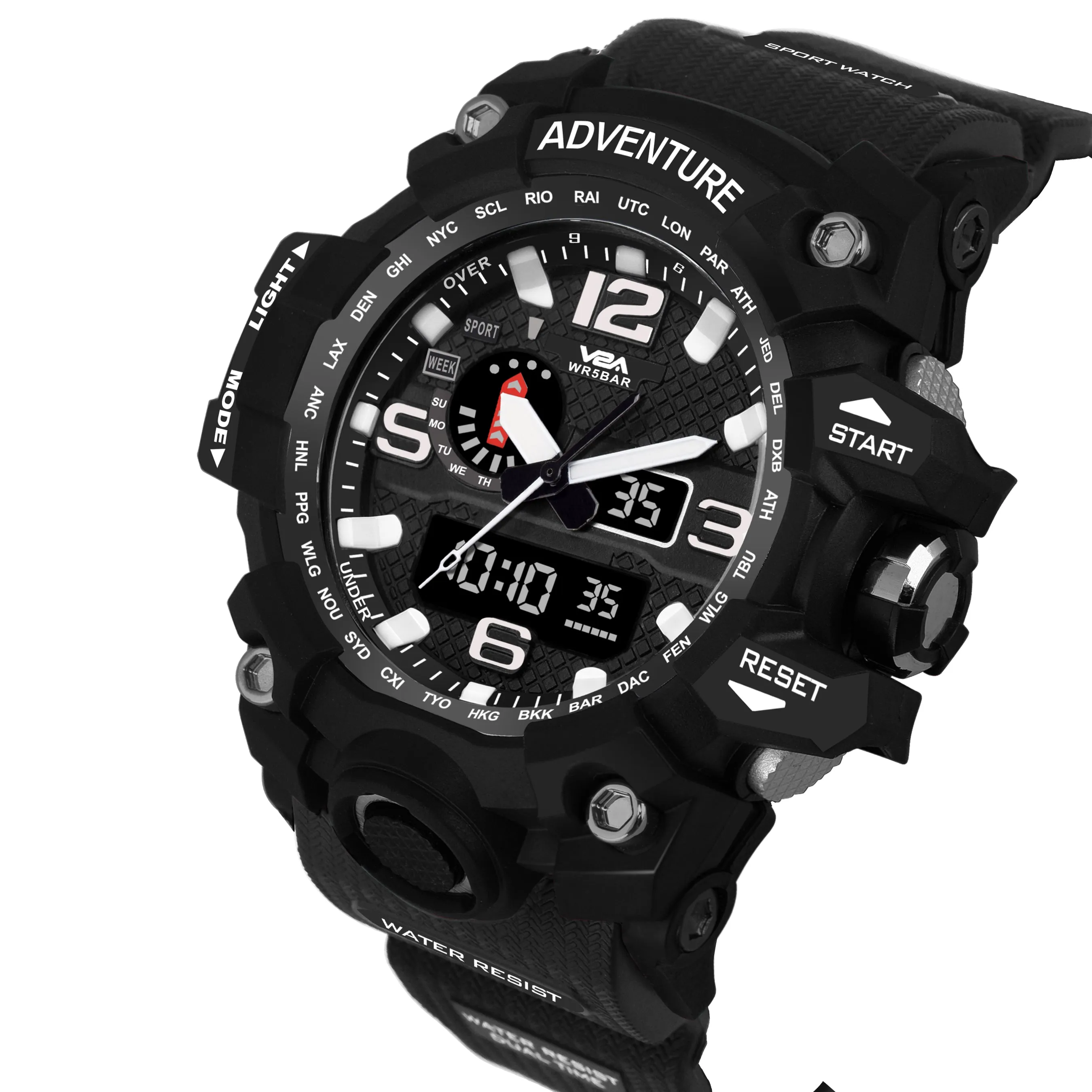 V2A Army Black Chronograph Shockproof Waterproof Analog-Digital Date Display Sports Watch for Men