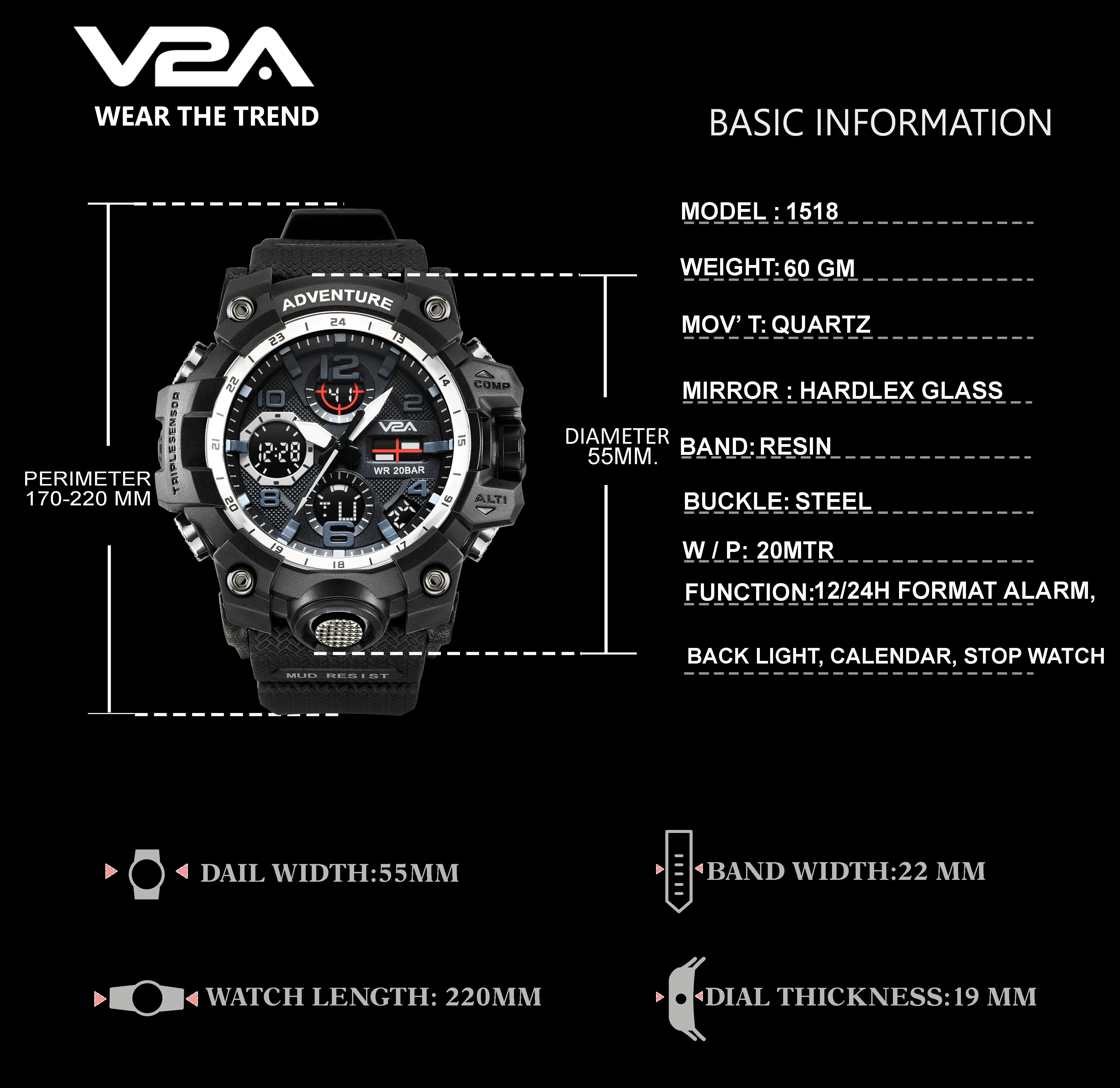 V2A Military Chronograph Analogue And Digital Sports Watch For Men and Boys