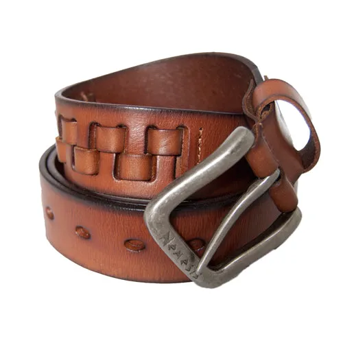 Woven Khaki Leather Belt