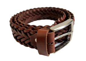 Woven Leather Belt Light Brown 3,5cm